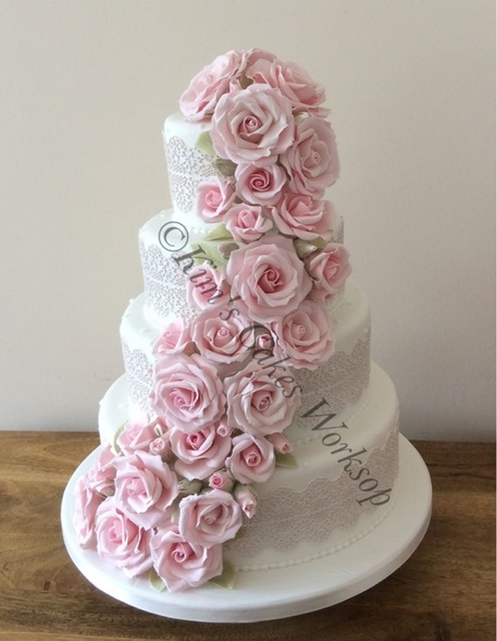 Four Tier Cascading Rose Wedding Cake