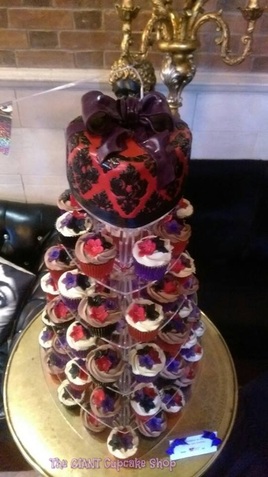 Red & Black Damask Heart Wedding Cake
